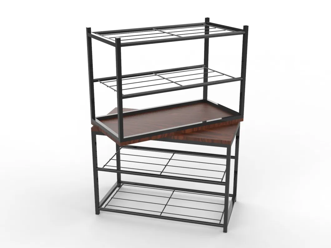 Morden Matel Wood Two Tiers Shoes Organizer Storage Racks